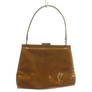 オールドグッチ ヴィンテージ ハンドバッグ ワンハンドル エナメル がま口 ロゴ 茶色 ブラウン 000