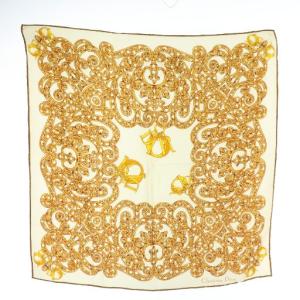 スカーフ ハンカチ 絹 シルク 総柄 ロゴ 白 ホワイト 茶色 ブラウン /XZ OH GY18