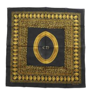 スカーフ ハンカチ 薄手 ロゴ 総柄 黒 ブラック ゴールド色 /XZ OH GY18