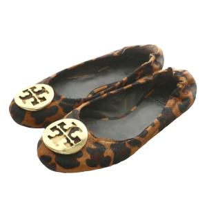 バレエシューズ パンプス フラット ハラコ ラウンドトゥ ヒョウ柄 レオパード ロゴ ゴールド金具 5.5