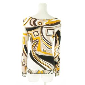 Emilio Pucci カットソー デコルテ 長袖 ストレッチ プッチ柄 総柄 小さいサイズ XS 茶 ブラウン /AO23 GY11