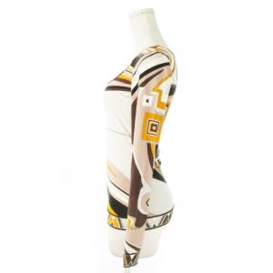 Emilio Pucci カットソー デコルテ 長袖 ストレッチ プッチ柄 総柄 小さいサイズ XS 茶 ブラウン /AO23 GY11
