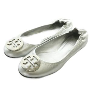 バレエシューズ パンプス フラット レザー ラウンドトゥ ロゴ シルバー金具 6 23cm シルバー色