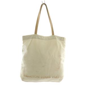 フォンダシオン FONDATION 美術館限定 トートバッグ ハンド キャンバス ロゴ アイボリー 茶色