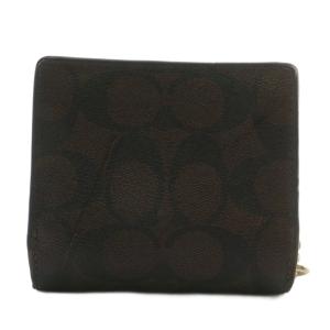 COACH 財布 二つ折り PVC レザー シグネチャー 総柄 ロゴ ゴールド金具 茶色 ブラウン C3309 /XZ