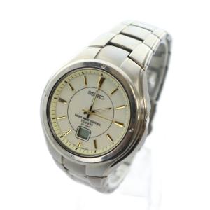 SEIKO ジャンク品 P114-0AA0 腕時計 ウォッチ ソーラー アナデジ カレンダー付き ラウンド シルバー色