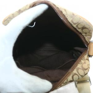 COACH ショルダーバッグ キャンバス レザー シグネチャー 総柄 ロゴ シルバー金具 ベージュ 茶色 ブラウン