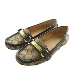ローファー フラットシューズ キャンバス エナメル シグネチャー ロゴ ゴールド金具 6.5 23.5cm