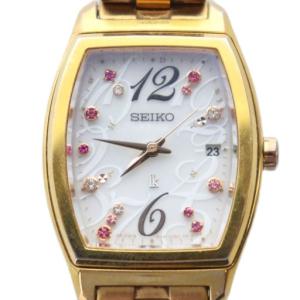 ジャンク品 lk ルキア 腕時計 ウォッチ ゴールドカラー 金色 ソーラー カレンダー付き スクエア 1B22-0AP0