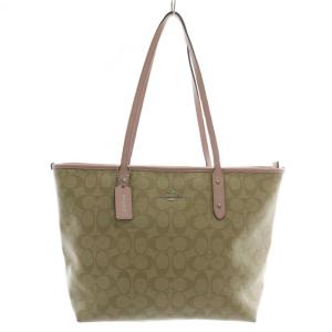 トートバッグ ハンド PVC レザー シグネチャー 総柄 ロゴ シルバー金具 ベージュ ピンク F36876