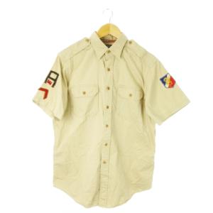 90s ヴィンテージ ワーク シャツ 半袖 コットン エポレット ワッペン 刺繍 龍 ドラゴン ロゴ 