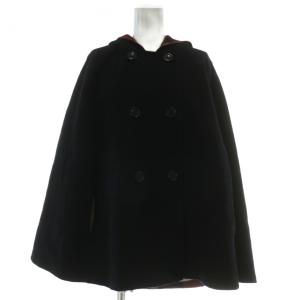 ポンチョ フード チェック柄 38 ブラック