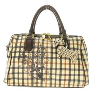 2WAY ミニ ボストンバッグ ショルダー ハンド PVC レザー ハウスチェック 犬 ドッグ チャーム