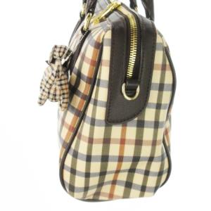 DAKS 2WAY ミニ ボストンバッグ ショルダー ハンド PVC レザー ハウスチェック 犬 ドッグ チャーム