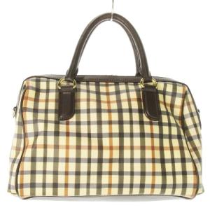 DAKS 2WAY ミニ ボストンバッグ ショルダー ハンド PVC レザー ハウスチェック 犬 ドッグ チャーム