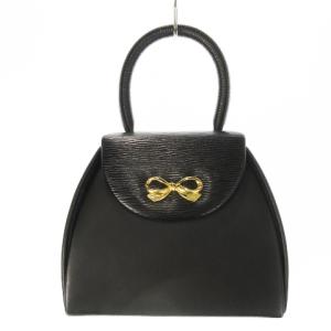 ハンドバッグ ミニ レザー 革 リボンモチーフ ロゴ刻印 フォーマル 黒 ブラック /CK25 GY18