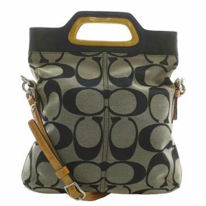 ハンドバッグ ショルダー 2WAY キャンバス レザー シグネチャー 総柄 黒 ブラック 13393 /XZ