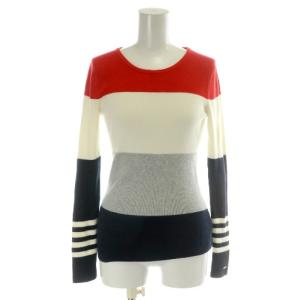 ニット セーター 長袖 ボーダー柄 コットン ロゴ XS 赤 レッド 白 ホワイト 紺 ネイビー /MP
