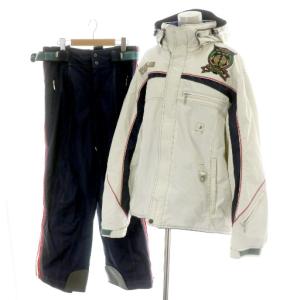 セットアップ 上下2点セット スキーウェア 防風ジャケット フード スノーパンツ ワイド ロゴ L 白