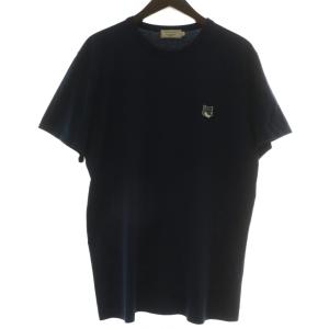 Tシャツ カットソー 半袖 クルーネック グレーフォックスヘッドロゴ ワッペン L 紺 ネイビー /XZ