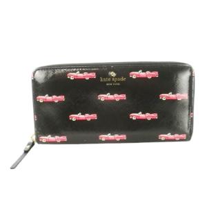 長財布 ロングウォレット 小銭入れあり ラウンド PVC レザー 革 ロゴ スポーツカー柄 黒 ブラック