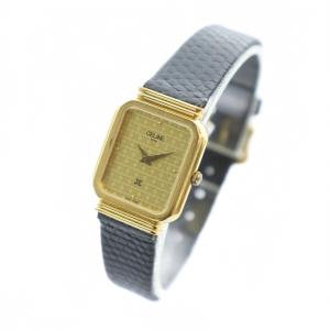 CELINE 2620 腕時計 クォーツ トリオンフ マカダム スクエア レザーベルト ゴールドカラー