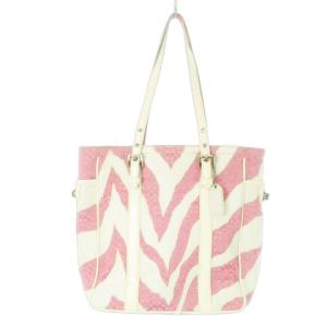 トートバッグ キャンバス レザー 革 ミニシグネチャー ロゴ ターンロック ゼブラ柄 ピンク 2555