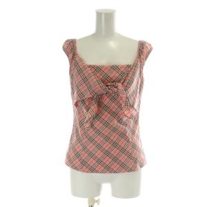 タンクトップ ノースリーブ チェック柄 リボン サイドジップ 36 XS ピンク FE518-270-14