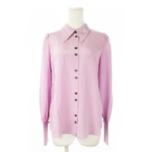 シルク ポイントカラー ブラウス シャツ 長袖 ロングカフス サテン 小さいサイズ XS 紫 パープル