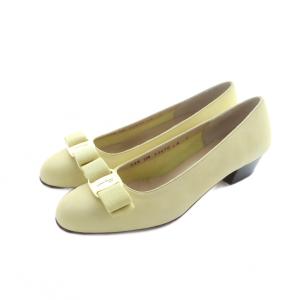 ヴァラ パンプス ロゴ リボン チャンキーヒール 6 23.5cm 黄 イエロー GY40 /MQ