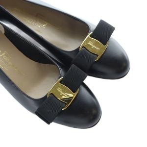 Salvatore Ferragamo ヴァラ パンプス チャンキーヒール ロゴ リボン レザー 6 23.5cm 黒 ブラック GY40 /MQ