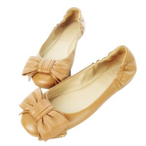 バレエシューズ フラットパンプス レザー 革 リボン ロゴプレート 7 24.0cm ベージュ /CK26