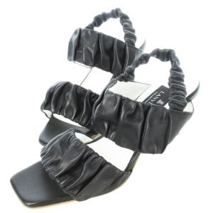 COLLECTION ストラップサンダル ハイヒール スクエアトゥ レザー 革 ギャザー 24 黒 ブラック