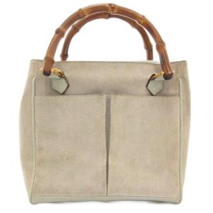 オールドグッチ ヴィンテージ バンブー ハンドバッグ スエード レザー グレー /AE GY13