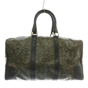 オールドセリーヌ ヴィンテージ ボストンバッグ ハンド PVC レザー Cマカダム 総柄 カーキ 黒 ブラック