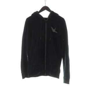 パーカー トレーナー ジップアップ ラインストーン フード 長袖 ロゴ XXL 黒 ブラック GY18
