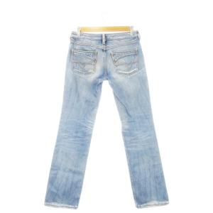 DIESEL デニムパンツ ジーンズ フレア ローライズ ダメージ加工 ユーズド加工 ロゴ 小さいサイズ 24 青 ブルー