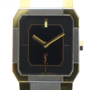 ジャンク品 4-108001 腕時計 ウォッチ クォーツ オクタゴン 黒文字盤 スクエア シルバー色 ゴールド色