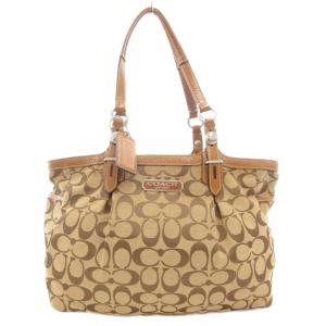 F15146 シグネチャー ハンドバッグ トート 肩掛け ロゴ キャンバス レザー 茶 ブラウン /GV