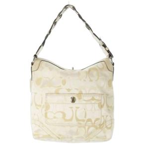 ハンドバッグ ワンショルダー キャンバス レザー 革 ジャカード シグネチャー ターンロック 白 アイボリー