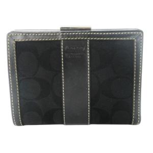 二つ折り財布 ウォレット 小銭入れあり キャンバス レザー 革 シグネチャー ロゴ型押し 黒 ブラック