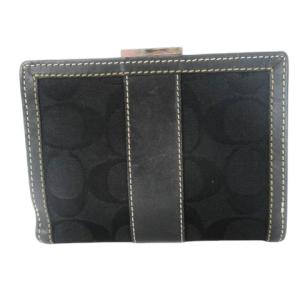 COACH 二つ折り財布 ウォレット 小銭入れあり キャンバス レザー 革 シグネチャー ロゴ型押し 黒 ブラック