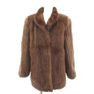 FUR CANADIA 銀サガ ファーコート 毛皮 ミンク ストライプ ミドル丈 9 茶 ブラウン /JS