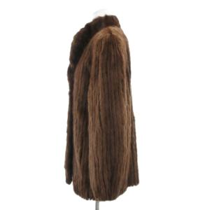 SAGA MINK FUR CANADIA 銀サガ ファーコート 毛皮 ミンク ストライプ ミドル丈 9 茶 ブラウン /JS