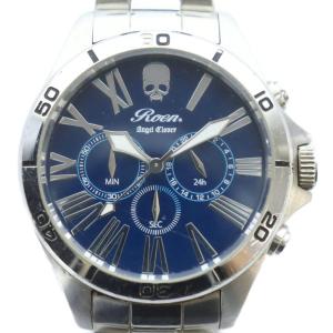 腕時計 ウォッチ クォーツ 青文字盤 スカル ロゴ クロノグラフ シルバー色 GY11 /MQ