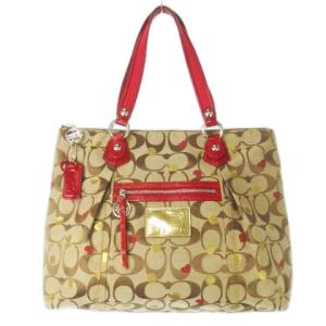 POPPY トートバッグ キャンバス レザー 革 シグネチャー ジャカード ドット ハート 赤 レッド