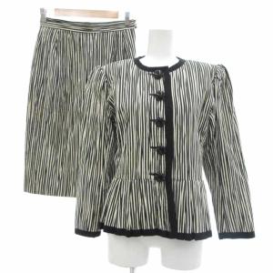セットアップ ノーカラージャケット タイトスカート ストライプ柄 S 黒 ブラック 白 ホワイト GY11