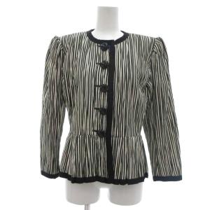 YVES SAINT LAURENT セットアップ ノーカラージャケット タイトスカート ストライプ柄 S 黒 ブラック 白 ホワイト GY11