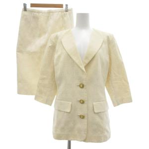 ヴィンテージ セットアップ ジャケット タイトスカート 五分袖 花柄 ひざ丈 S M 白 ホワイト GY11