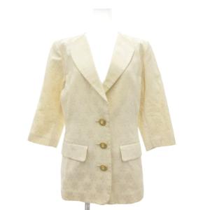 YVES SAINT LAURENT ヴィンテージ セットアップ ジャケット タイトスカート 五分袖 花柄 ひざ丈 S M 白 ホワイト GY11